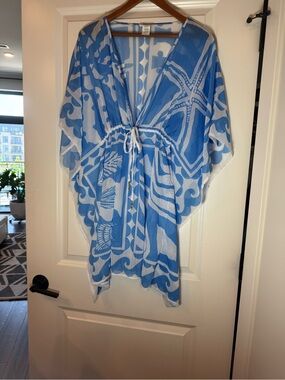 Bleu Rod Beattie Blue and White Seashell Print Swim Coverup